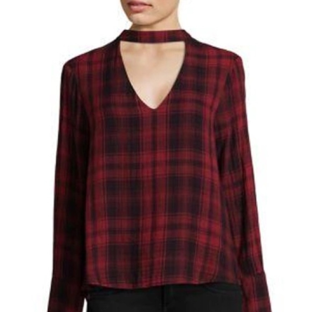 Bella Dahl Plaid Cotton Choker Top, Buffalo Plaid, Buttons Down Back